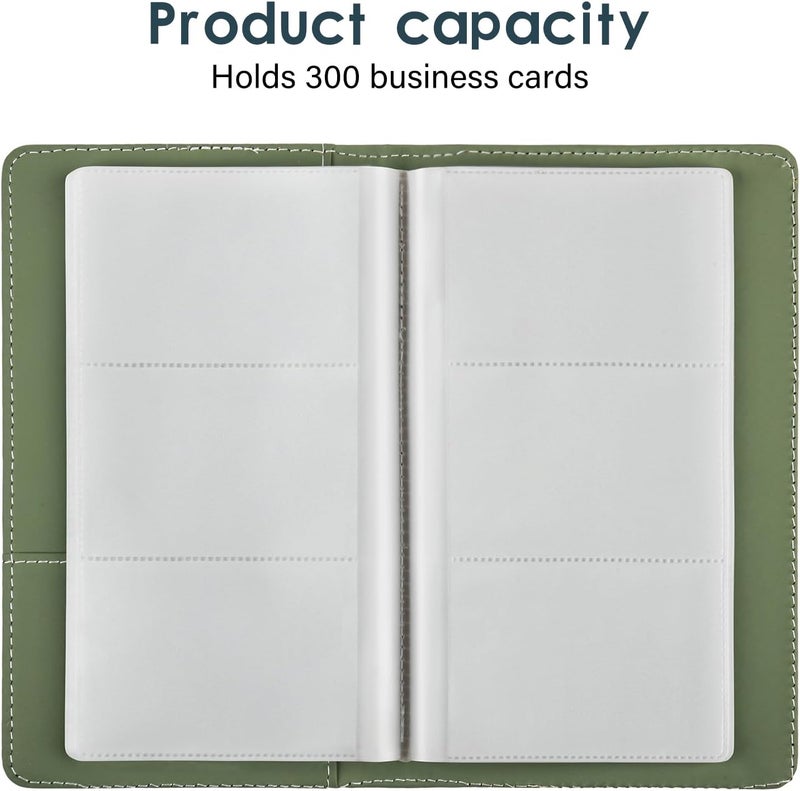 DMFLY Leather Professional Business Card Holder Organizer Book - 300 Card Capacity Premium PU Folder with Soft Cover, Name Card Credit Cards Binder for Men/Women, Fruit Green - Image 2